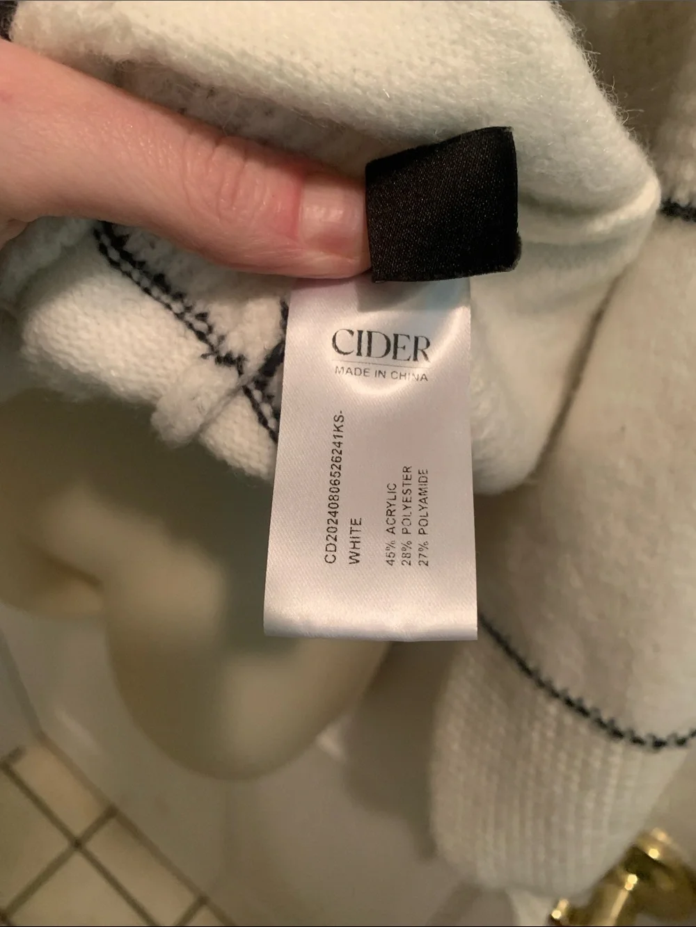 Cider Cream Waffle-Knit Button Pullover with Black Trim
